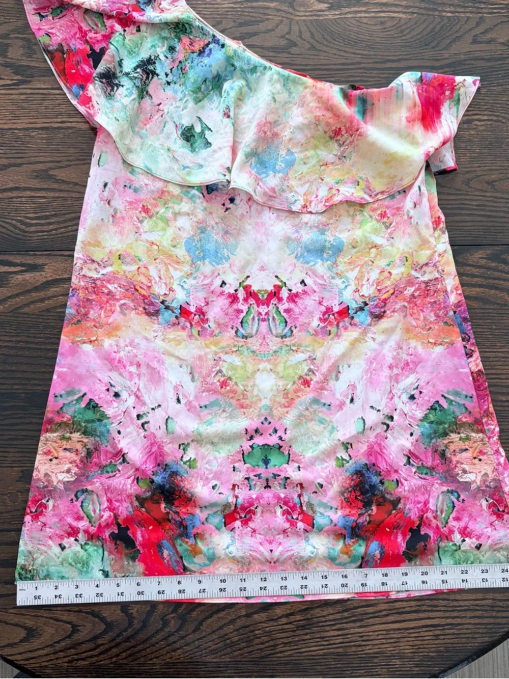 Amanda Uprichard One Shoulder Ruffle Abstract Print Dress Size M